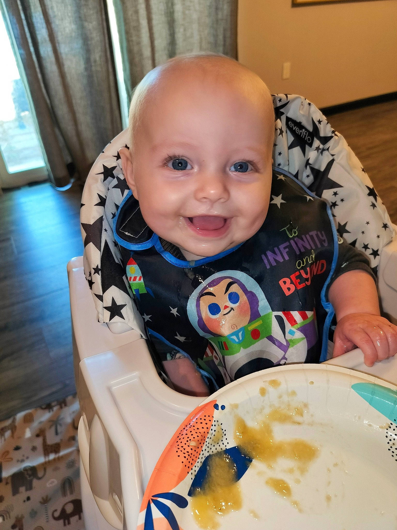 Cassius joined the competition — help win amazing prizes! baby, baby_toddler_clothing, bib, cheek, child, clotted_cream, comfort_food, curtain, face, flooring, food, head, ingredient, iris, joy, person, remoulade, sitting, smile, t_shirt