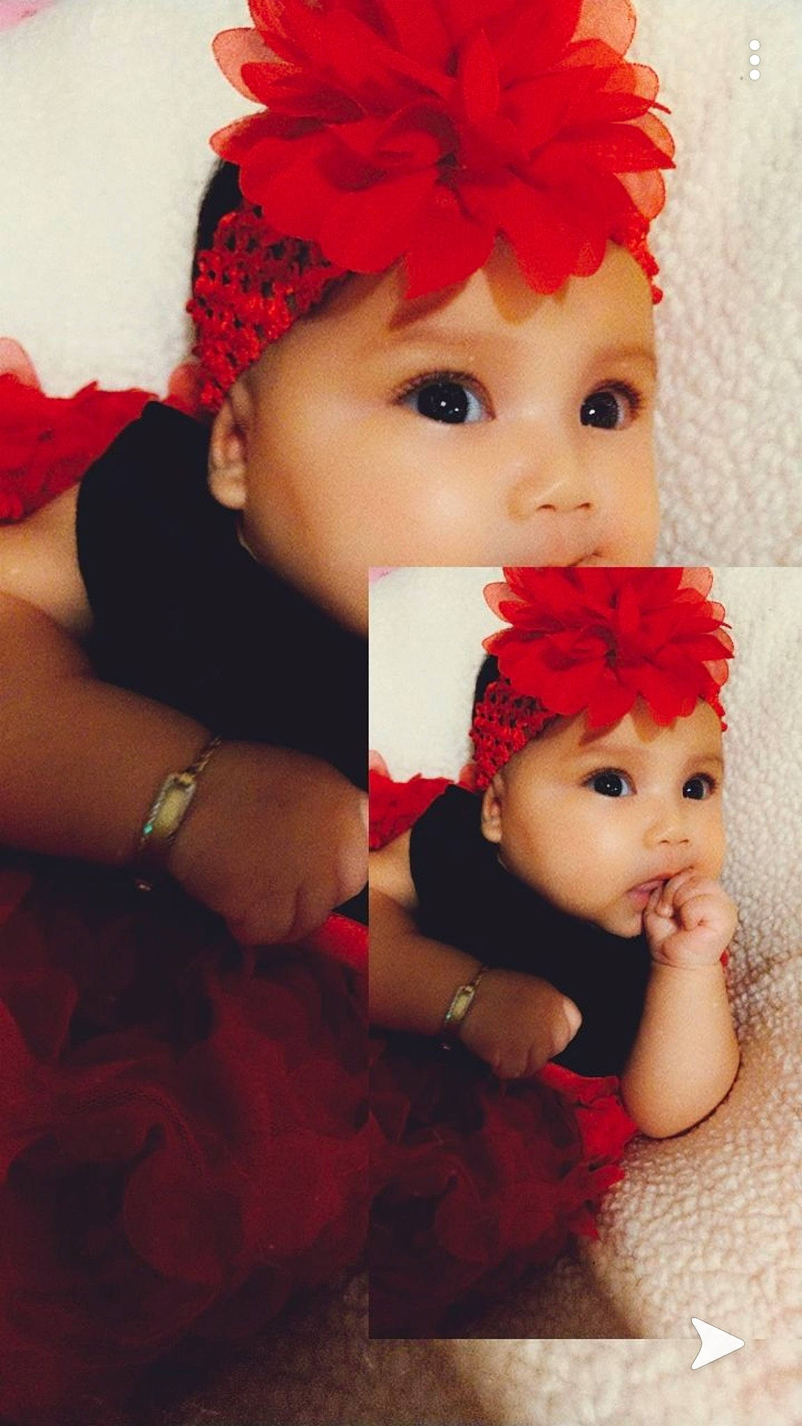 Jessiah is registered to the contest to win money with this photo: baby, beanie, cheek, child, child_model, costume_accessory, fashion_accessory, fur, hair_accessory, headband, headgear, headpiece, knit_cap, person, red, toddler