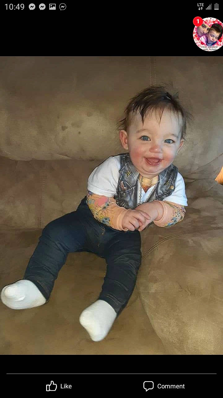 Kaine joined the competition — help win amazing prizes! baby, baby_laughing, baby_toddler_clothing, cheek, child, cool, elbow, facial_expression, finger, flash_photography, foot, happy, joy, laugh, organ, person, photograph, sitting, skin, snapshot