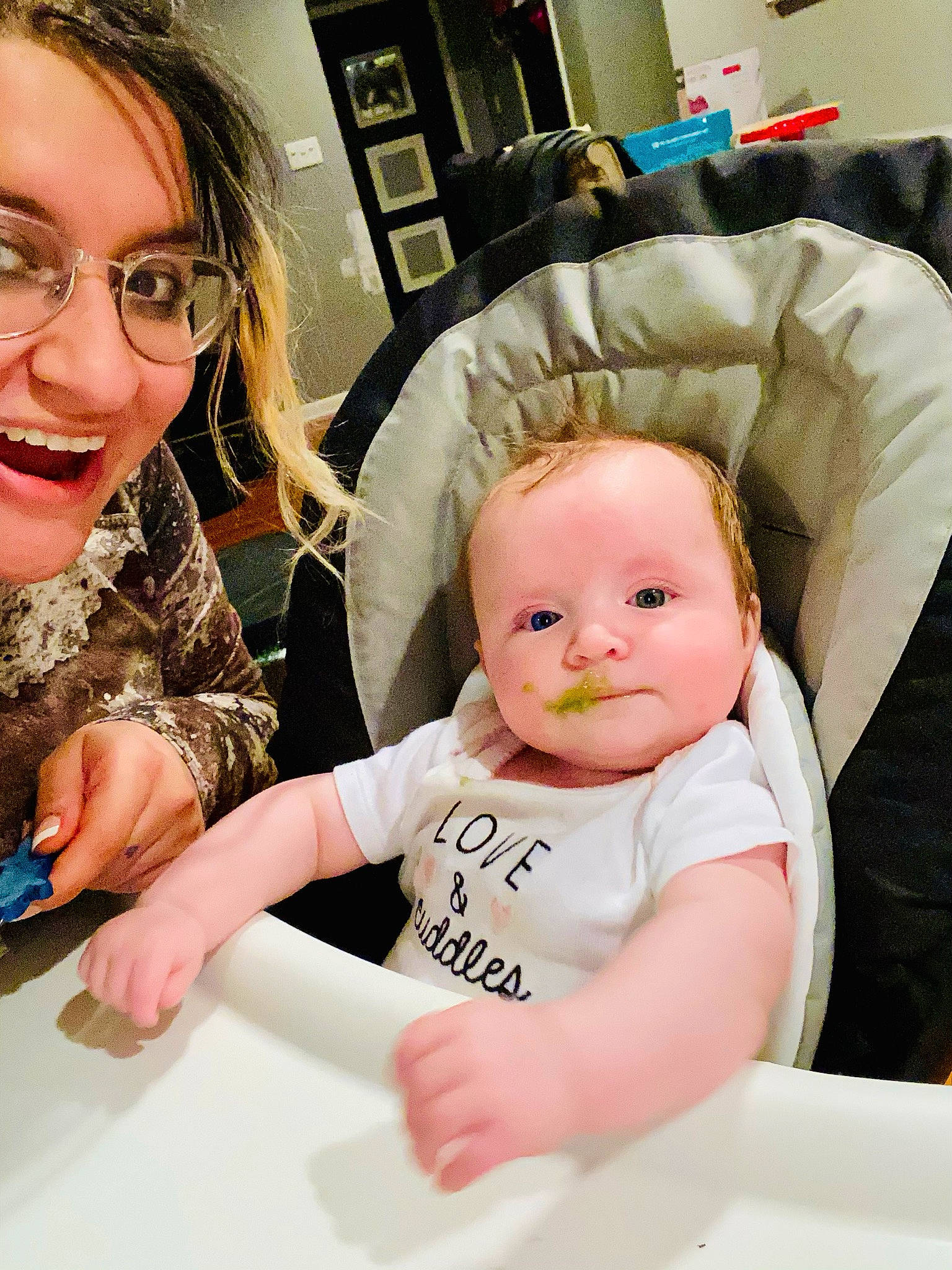 Angelica is registered to the contest to win money with this photo: baby, baby_toddler_clothing, cheek, child, comfort, cooking, eyelash, eyewear, facial_expression, fun, gesture, hairstyle, happy, mouth, person, room, skin, smile, t_shirt, toddler