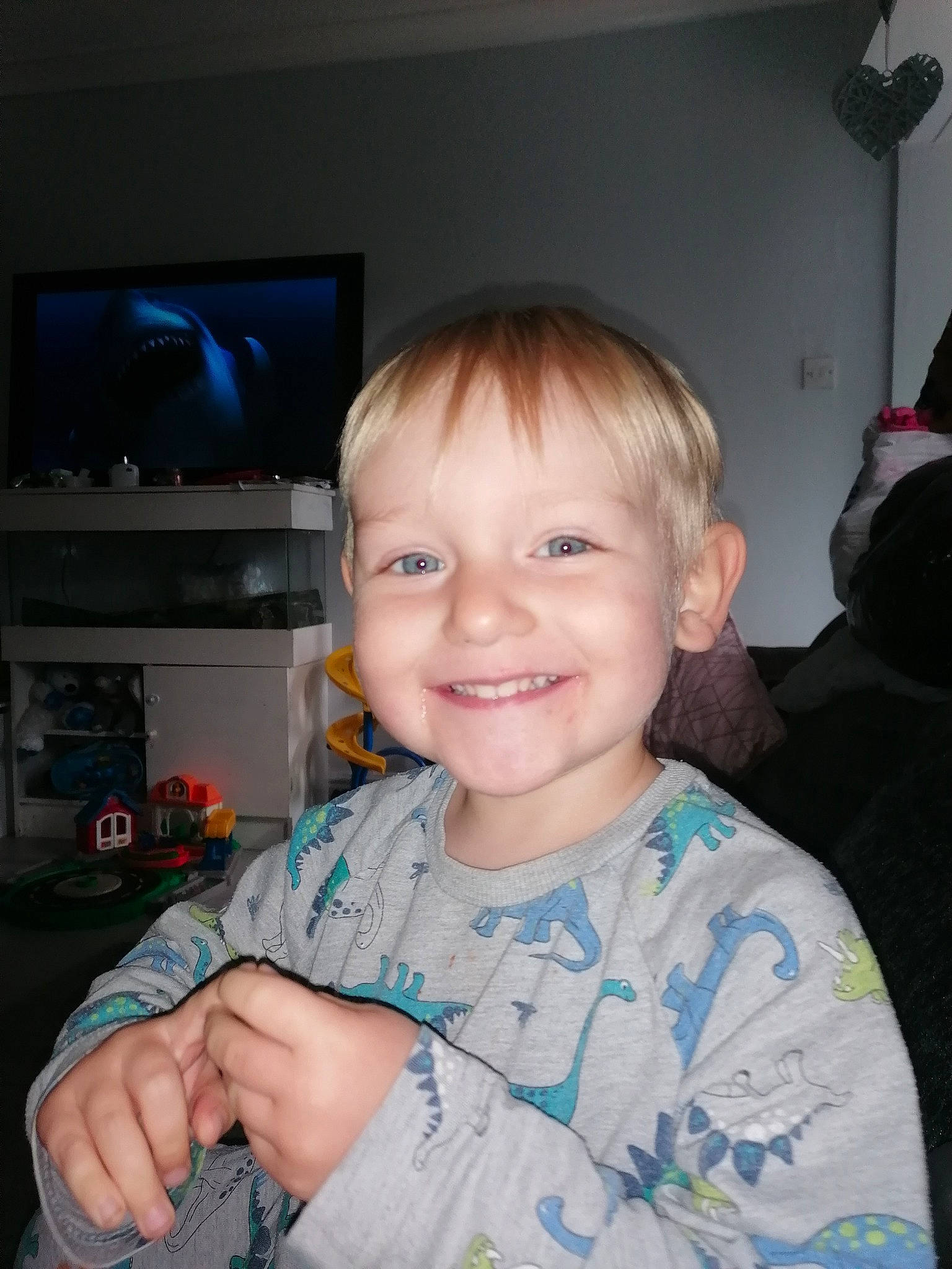 Jenson joined the competition — help win amazing prizes! cable_television, cheek, child, chin, finger, fun, gesture, hairstyle, happy, home_appliance, iris, joy, nose, person, shoulder, skin, sleeve, smile, t_shirt, television