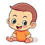 Emilio a rejoint le concours — aidez-le/la à gagner de superbes lots ! cartoon, baby, illustration, character, child, orange_clothing, sitting, happy, smiling, cute, big_eyes, hair, skin, cheeks, ears, feet, hands, shadow, digital_art, cute_expression