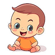 Emilio a rejoint le concours — aidez-le/la à gagner de superbes lots ! cartoon, baby, illustration, character, child, orange_clothing, sitting, happy, smiling, cute, big_eyes, hair, skin, cheeks, ears, feet, hands, shadow, digital_art, cute_expression