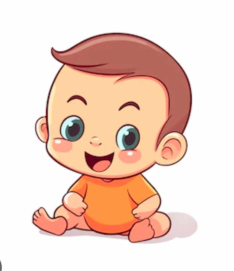 Emilio a rejoint le concours — aidez-le/la à gagner de superbes lots ! cartoon, baby, illustration, character, child, orange_clothing, sitting, happy, smiling, cute, big_eyes, hair, skin, cheeks, ears, feet, hands, shadow, digital_art, cute_expression