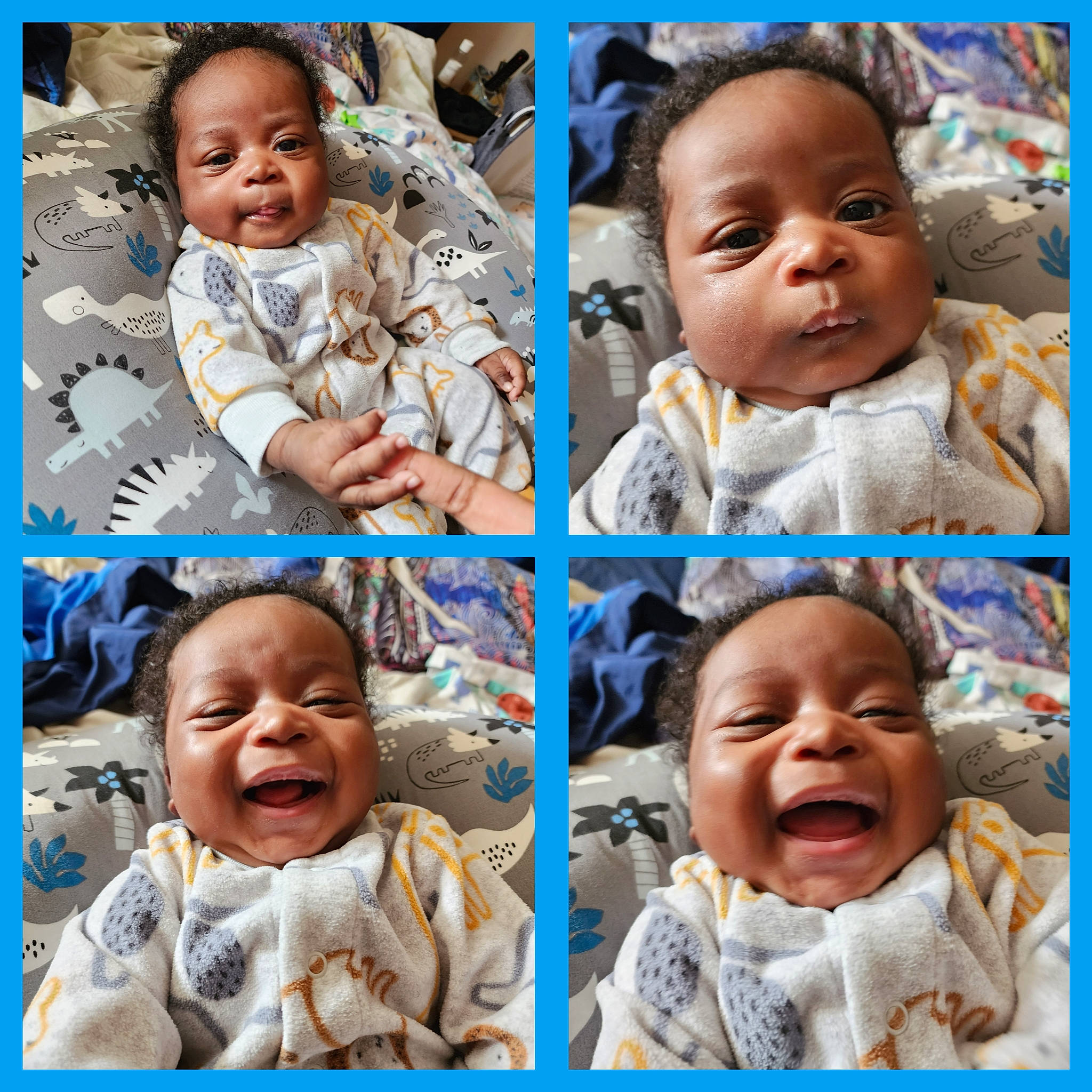 Valen is registered to the contest to win money with this photo: baby, blue, cheek, chin, eyelash, face, facial_expression, gesture, happy, human, jaw, mouth, nose, outerwear, person, photograph, product, skin, sleeve, smile