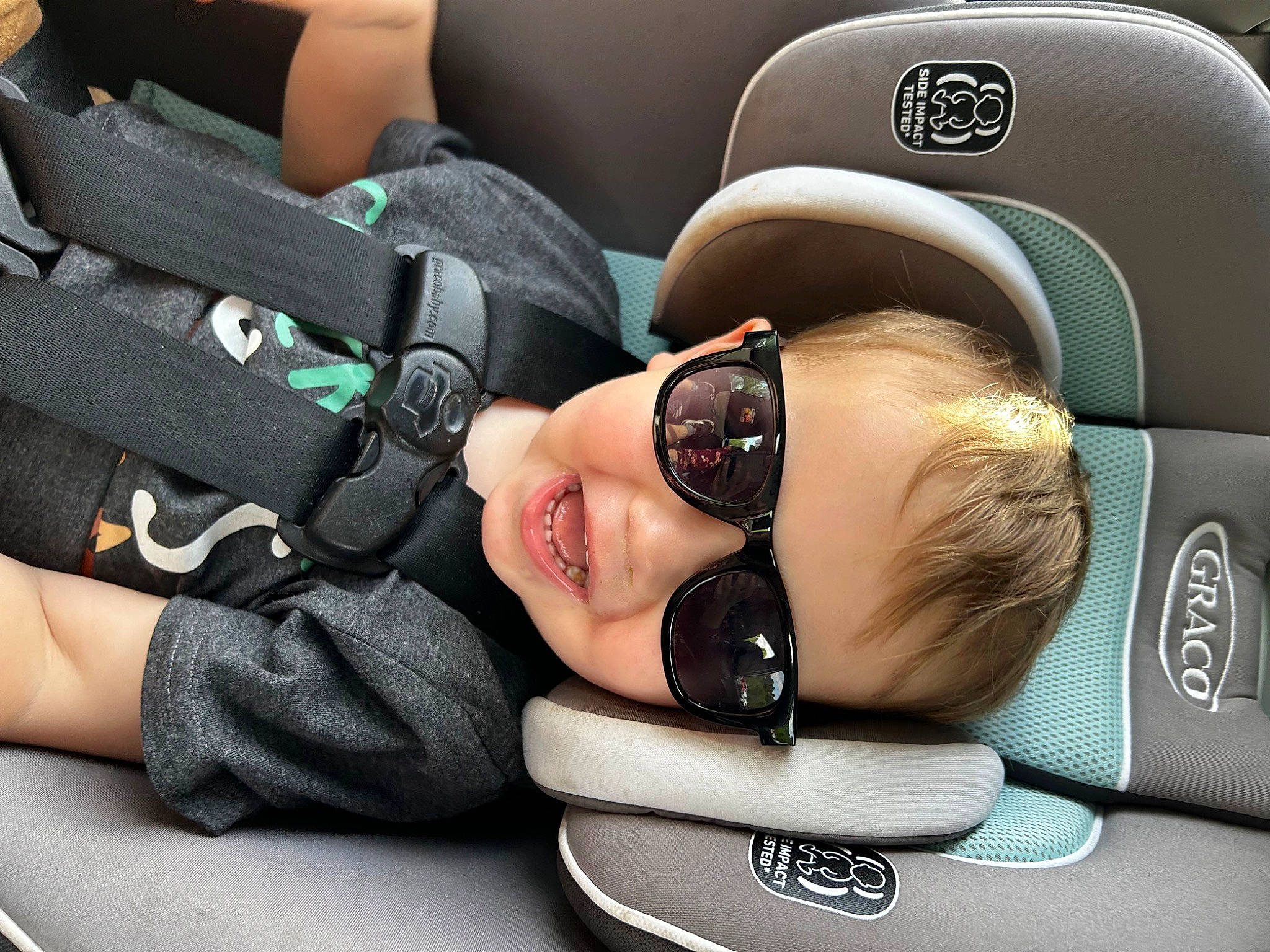 Weston joined the competition — help win amazing prizes! auto_part, automotive_design, baby_toddler_clothing, car_seat, child, comfort, cool, eyewear, glasses, goggles, happy, head, mammal, person, personal_protective_equipment, service, smile, sunglasses, toddler, vision_care