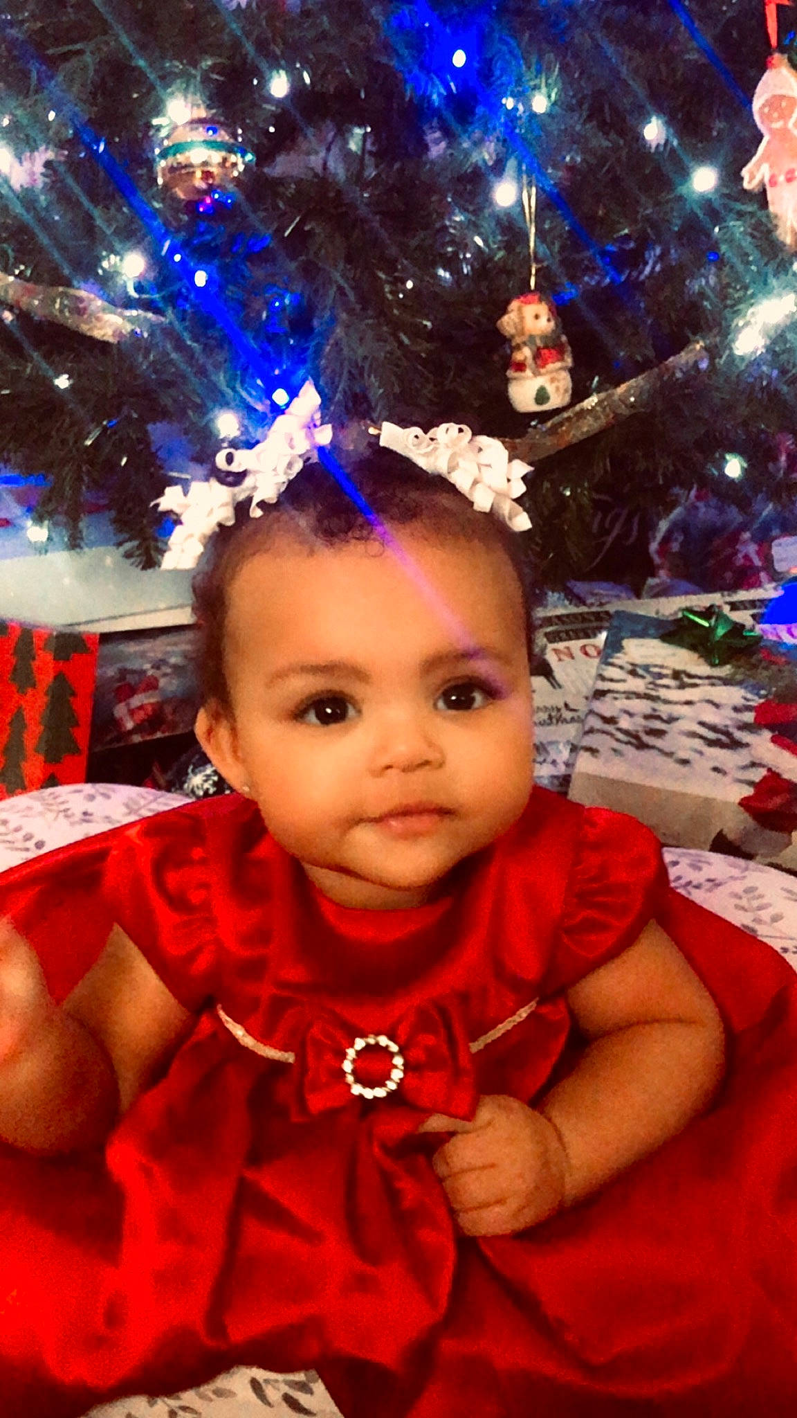 Alexandria joined the competition — help win amazing prizes! baby, child, christmas, christmas_decoration, christmas_eve, christmas_ornament, christmas_tree, conifer, electric_blue, event, fun, happy, holiday, holiday_ornament, ornament, person, photograph, purple, toddler, tradition