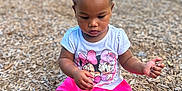 Kehlani is registered to the contest to win money with this photo: toddler, child, girl, outdoor, park, wood_chips, pink_shoes, pink_skirt, white_shirt, hair_bows, sitting, concentration, nature, grass, trees, casual_clothing, summer, cute, playground, daylight