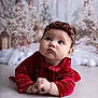 baby, background, child, curious, cute, decorations, face, festive, floor, hands, headband, holiday, holiday_lights, indoors, infant, portrait, red_dress, seasonal, soft_lighting, winter