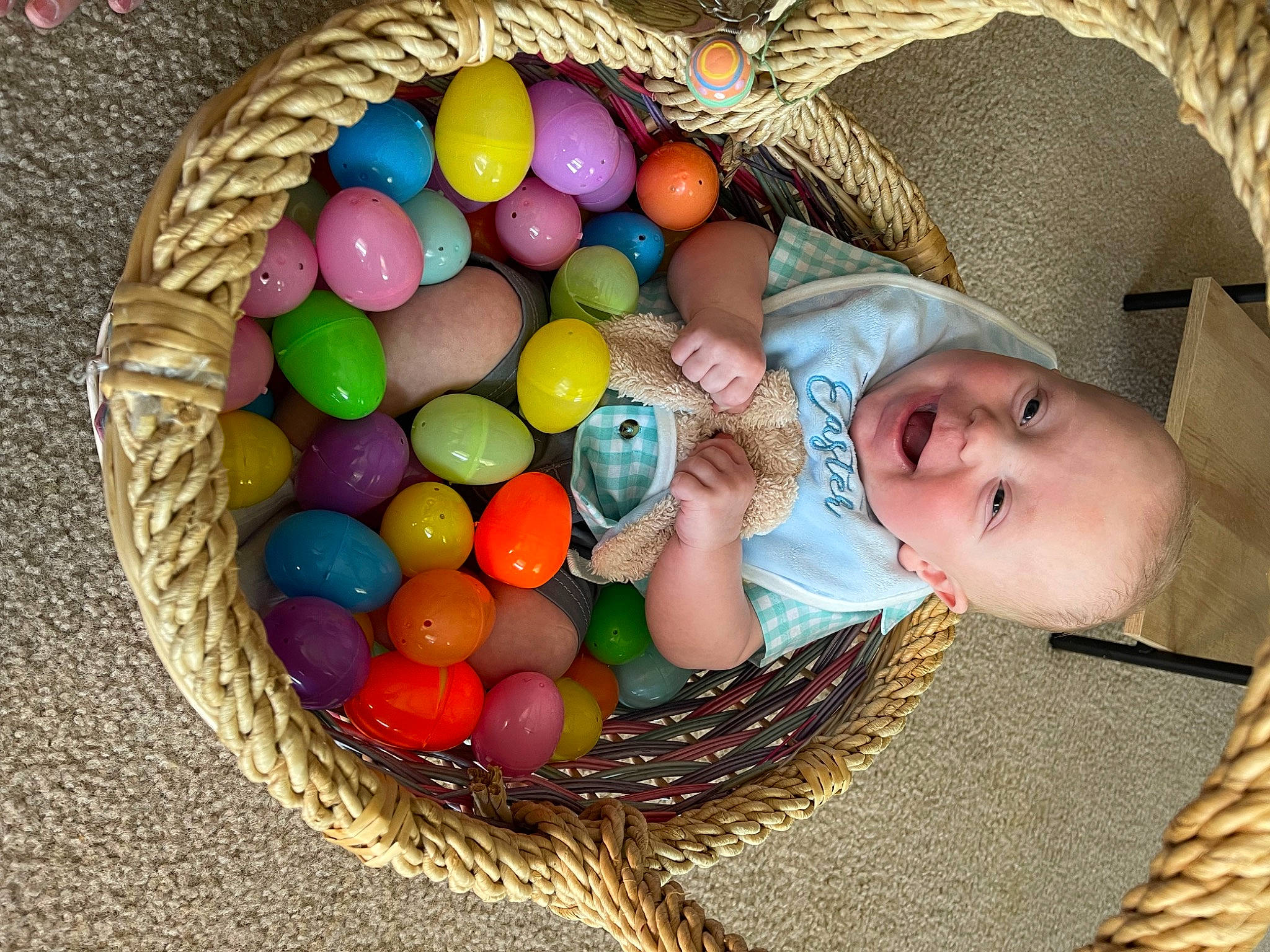Kash joined the competition — help win amazing prizes! baby, baby_products, baby_toddler_clothing, basket, child, comfort, easter, easter_egg, event, fun, happy, holiday, linens, pattern, person, play, storage_basket, textile, toddler, toy