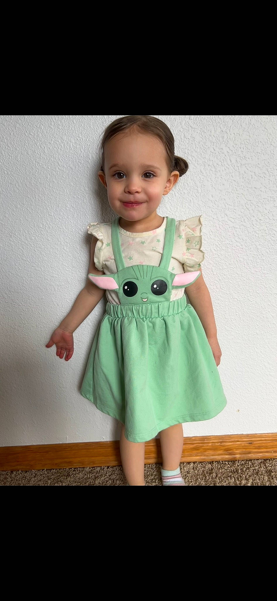 Charli is registered to the contest to win money with this photo: baby_toddler_clothing, child, clothing, collar, day_dress, dress, electric_blue, fashion_accessory, fashion_design, formal_wear, happy, joy, neck, one_piece_garment, pattern, person, shoulder, sleeve, smile, t_shirt