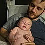 Miles Lee is registered to the contest to win money with this photo: baby, man, diaper, couch, blanket, beard, indoor, holding, child, person, portrait, casual, relaxing, parent, infant, seated, love, family, skin, comfort