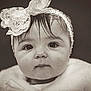 Lynaë participe au concours pour gagner de l'argent avec cette photo : adorable, baby, black_and_white, child, close_up, clothing, cute, expression, eyes, face, furry, hair, headband, infant, innocent, lace, portrait, soft_texture, studio, young