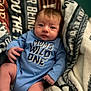 Micah is registered to the contest to win money with this photo: baby, blanket, blue_onesie, child, clothing, comfort, cozy, cute, expression, face, human, indoors, infant, newborn, person, portrait, sitting, soft, warm, young