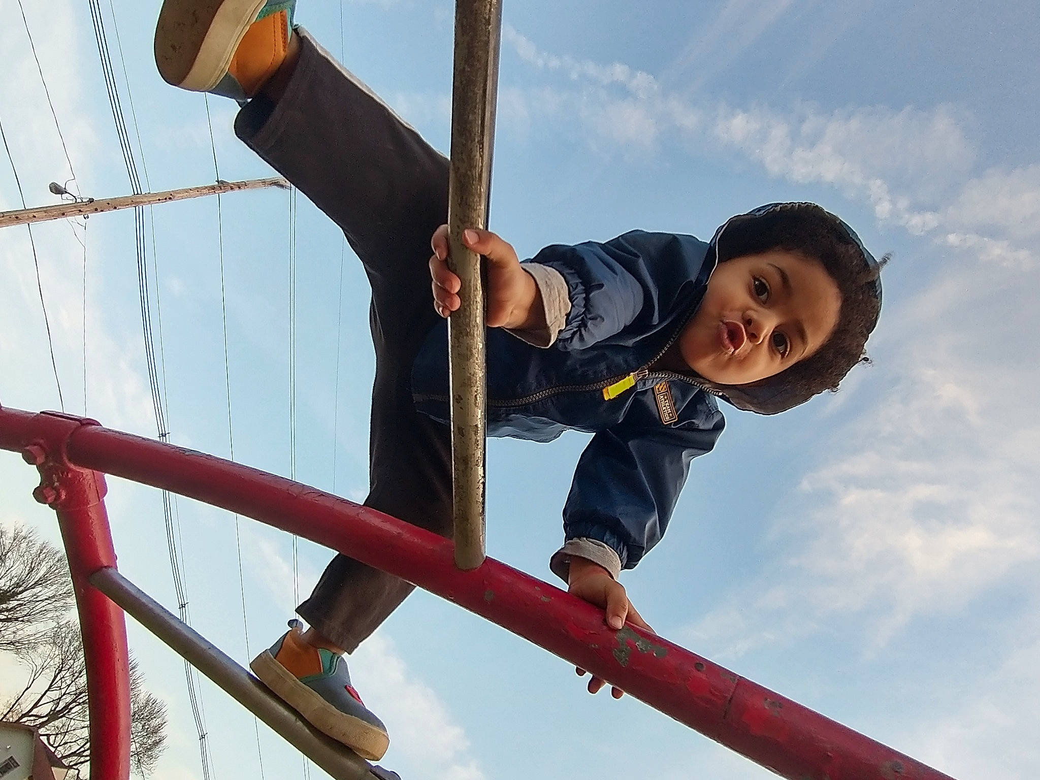 Gregory joined the competition — help win amazing prizes! adventure, climbing_harness, cloud, elbow, electric_blue, fun, happy, leisure, outdoor_play_equipment, person, play, playground, pole, recreation, rope, sky, smile, swing, toddler, travel