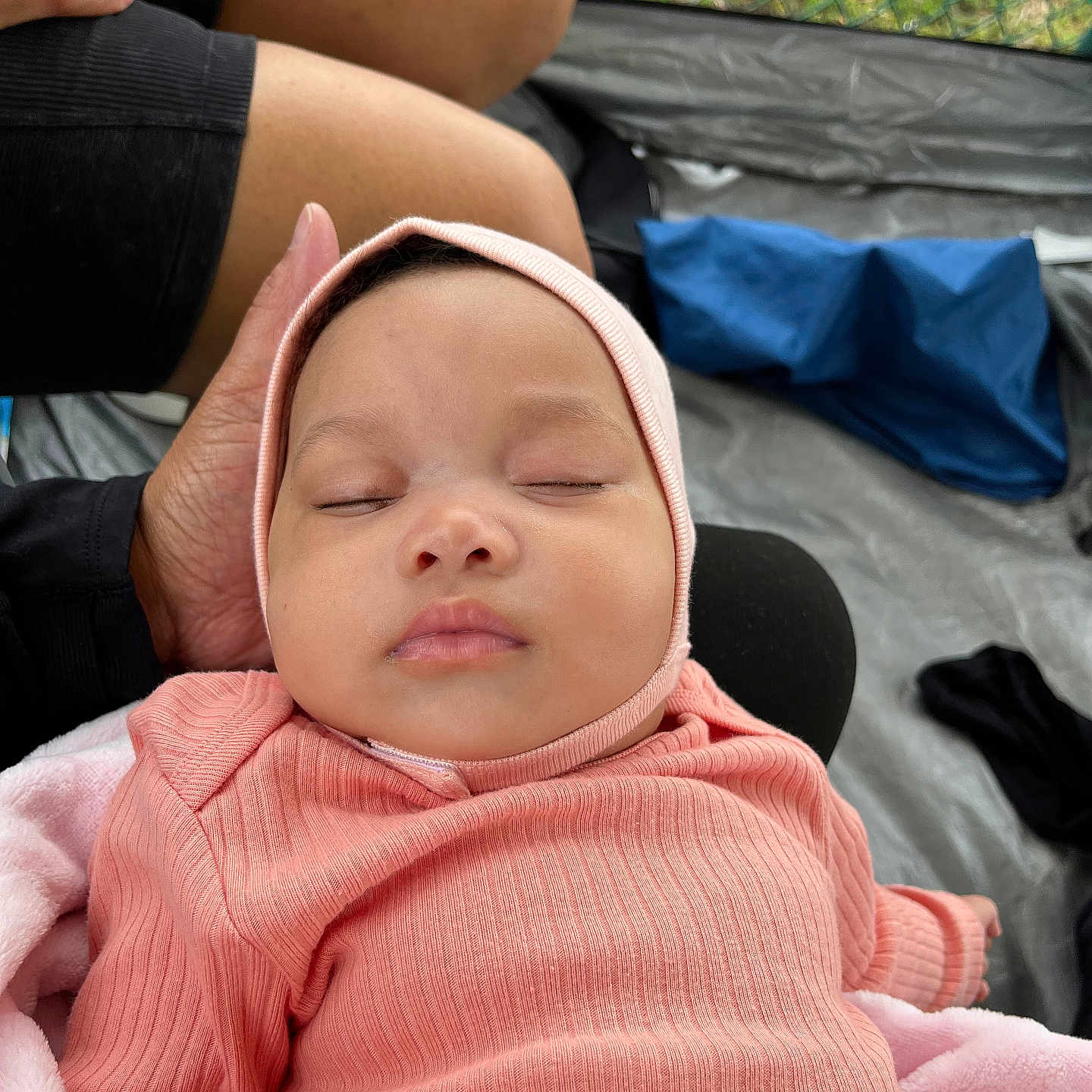 Oaklyn joined the competition — help win amazing prizes! baby, blanket, bodypart, bonnet, cap, clothing, face, finger, hand, hat, head, hood, knitwear, newborn, pants, person, photography, portrait, sleeping, sweater