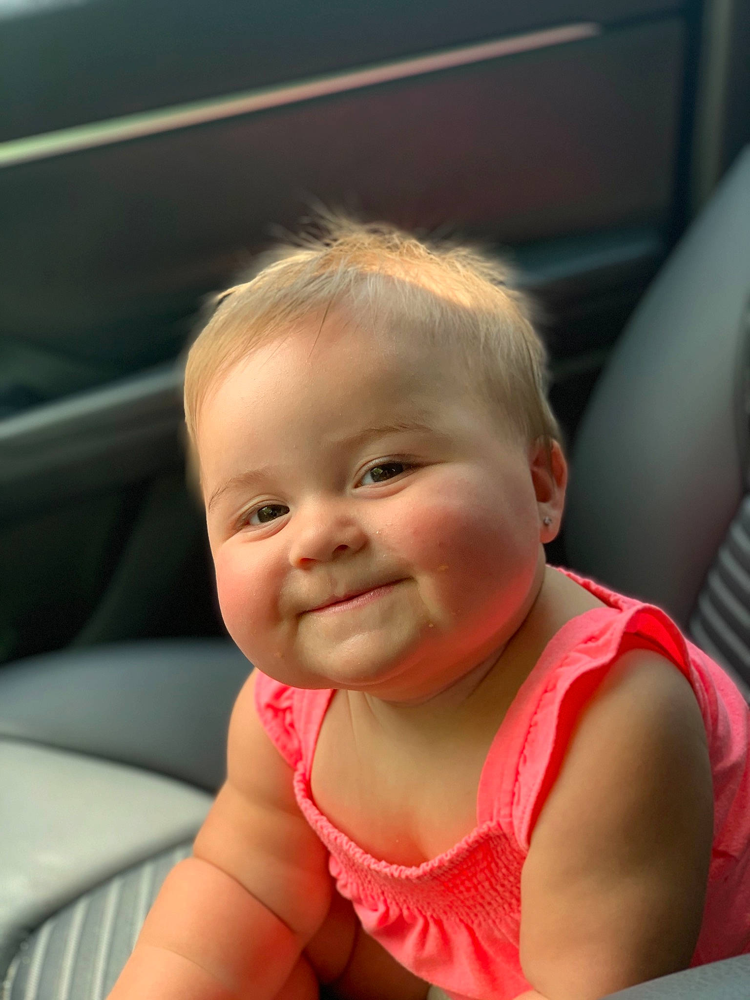 Allyah joined the competition — help win amazing prizes! baby, beauty, blond, cheek, child, chin, eye, face, facial_expression, finger, head, joy, lip, mouth, nose, person, pink, sitting, skin, summer
