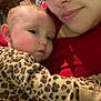 Blakelynn joined the competition — help win amazing prizes! baby, woman, face, closeup, portrait, indoor, leopard_print, clothing, headscarf, red, embrace, affection, cute, child, person, skin, earrings, cozy, love, family