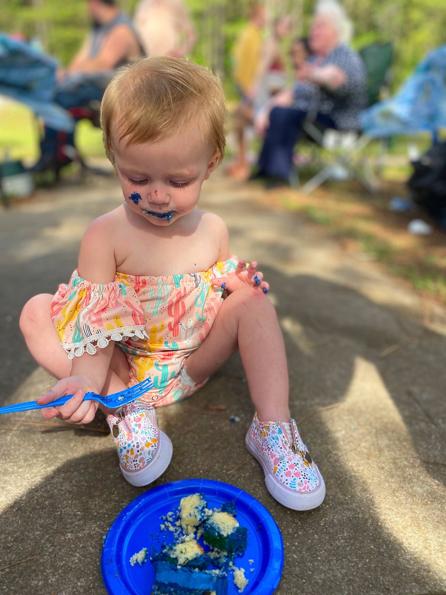 Gracelynn joined the competition — help win amazing prizes! automotive_wheel_system, blue, child, event, food, fun, grass, happy, ingredient, leisure, party, person, plate, play, recreation, shorts, sitting, soil, tableware, toddler