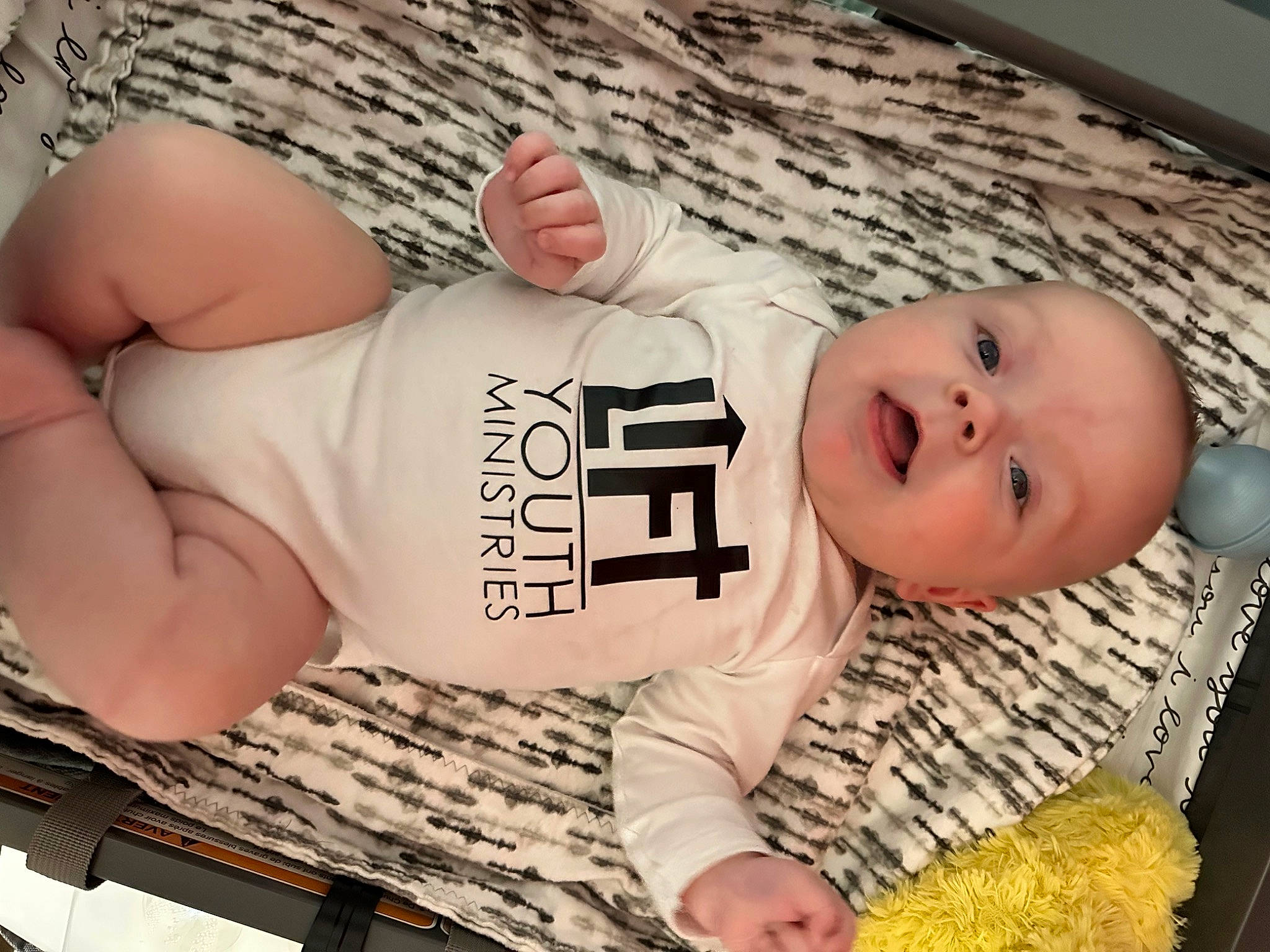 Cayson is registered to the contest to win money with this photo: baby, baby_safety, baby_toddler_clothing, chest, child, comfort, elbow, finger, flooring, font, fur, happy, human_leg, person, sleeve, smile, t_shirt, thigh, thumb, toddler