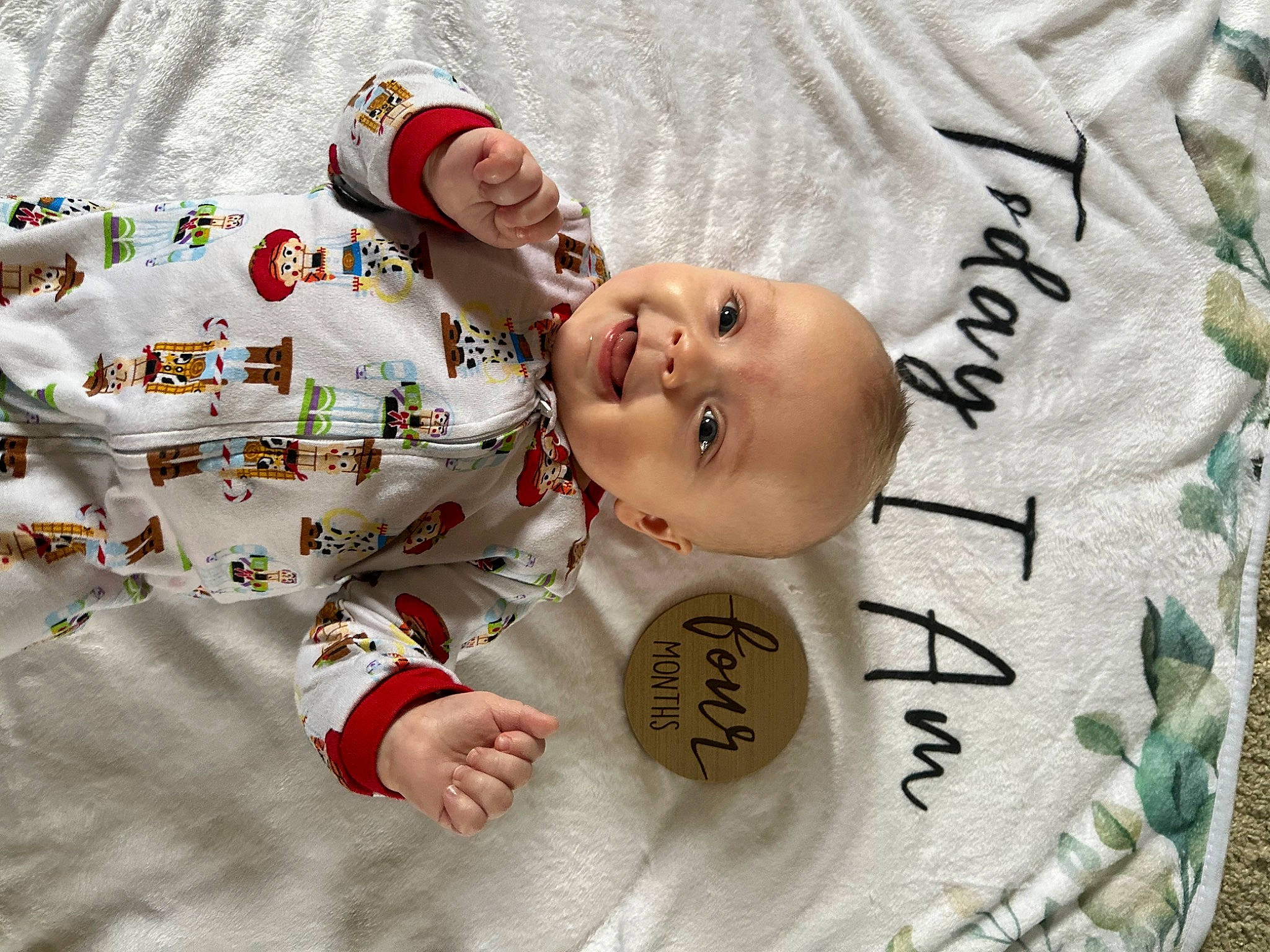 Cayson joined the competition — help win amazing prizes! baby, baby_laughing, baby_sleeping, baby_toddler_clothing, carmine, child, design, font, handwriting, happy, human, linens, nightwear, pattern, person, product, sleeve, smile, textile, toddler