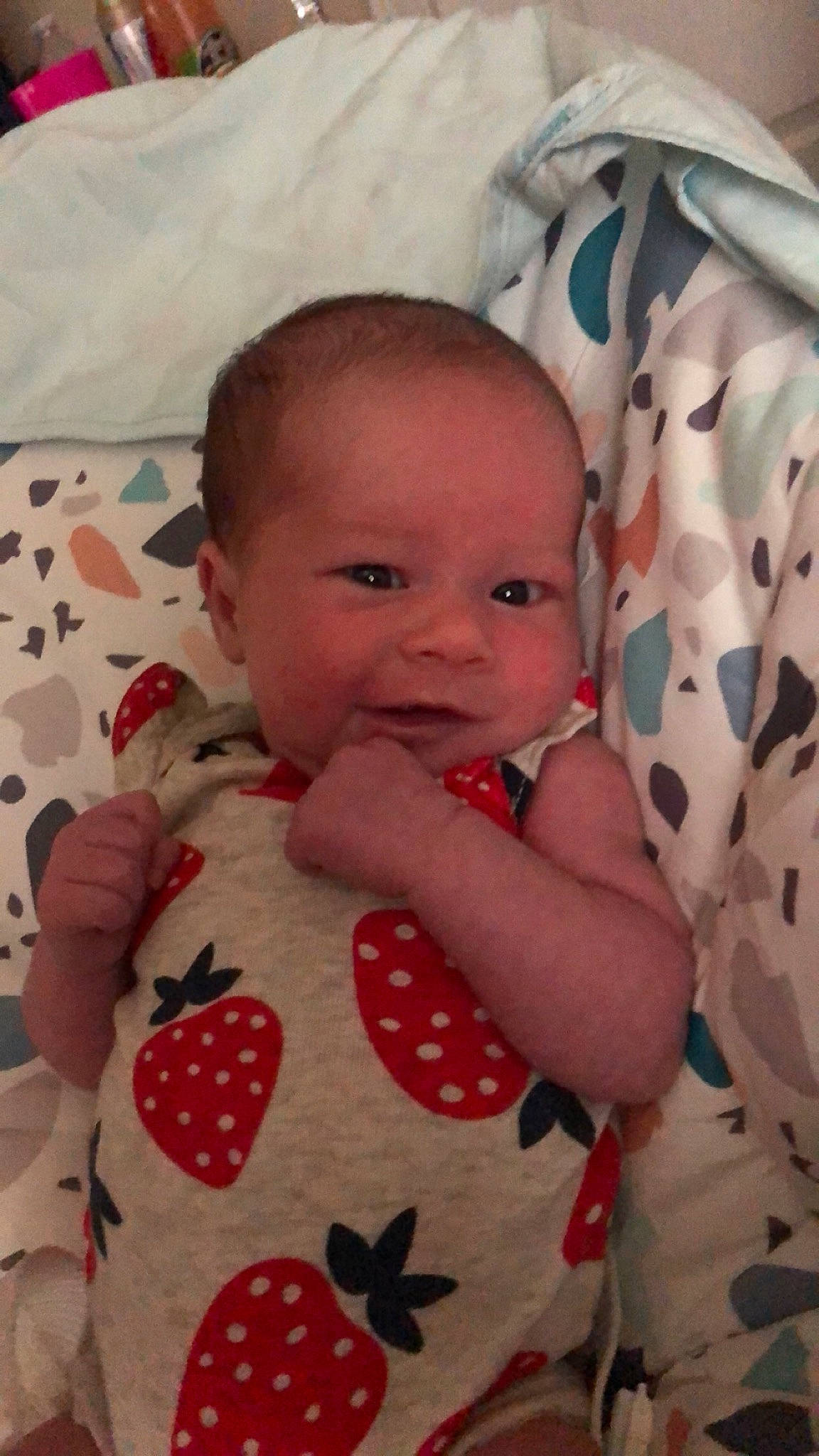 Kenley joined the competition — help win amazing prizes! baby, baby_products, cheek, child, design, eye, face, head, linens, lip, mouth, nap_mat, nose, pattern, person, product, skin, smile, textile, toddler