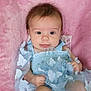 Sophira is registered to the contest to win money with this photo: baby, blue_dress, butterflies, pink_blanket, infant, cute, portrait, child, soft_texture, smile, face, eyes, hand, skin, tulle, sitting, adorable, young, fashion, happy