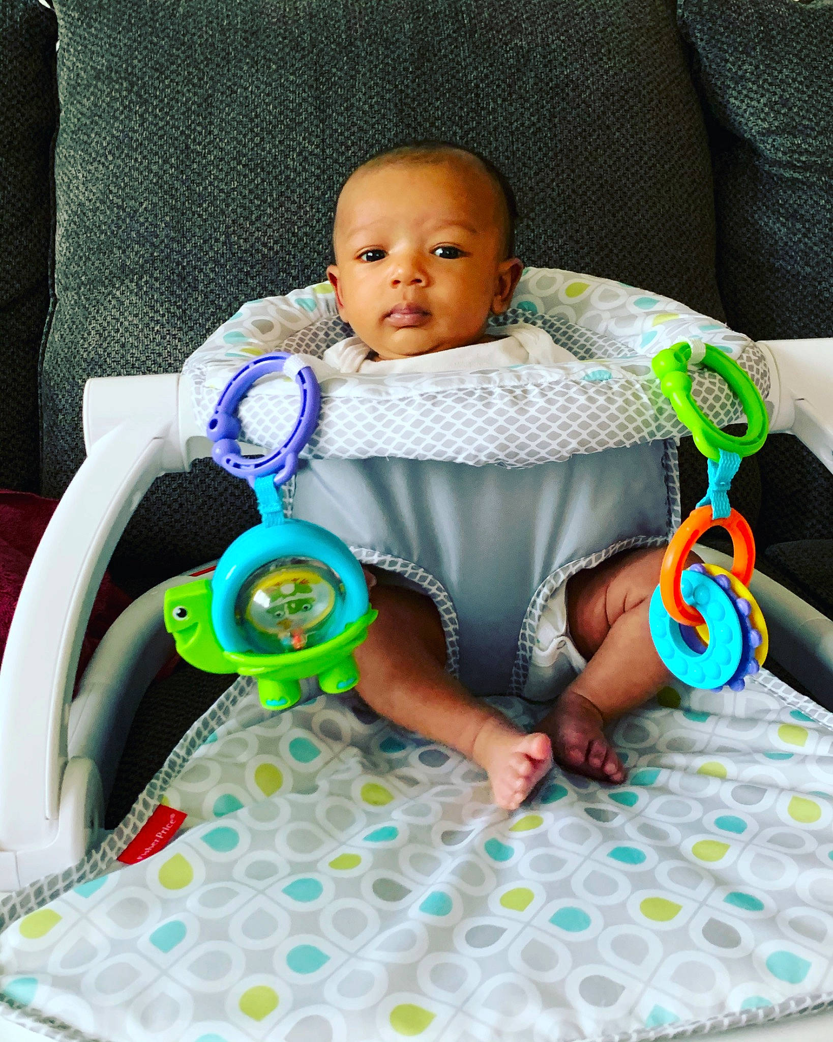 Evander joined the competition — help win amazing prizes! baby, baby_products, baby_toys, chair, child, furniture, person, play, product, sitting, skin, toddler, toy