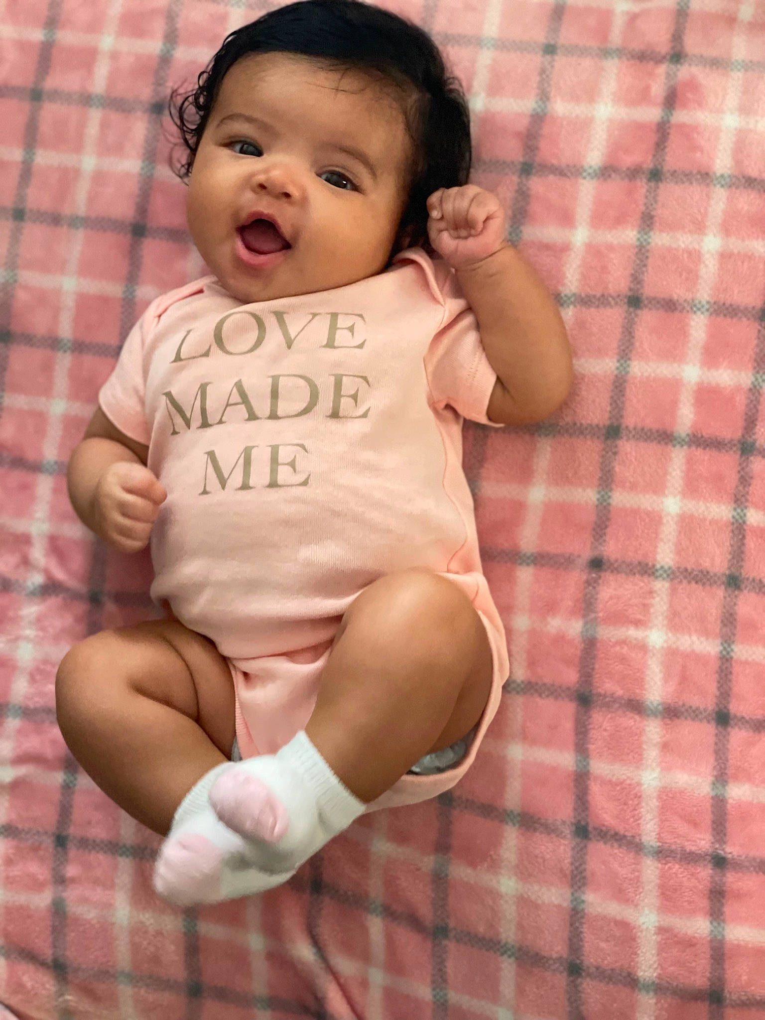 Amika joined the competition — help win amazing prizes! baby, baby_toddler_clothing, cheek, comfort, eye, face, finger, happy, head, human_body, knee, leg, person, skin, sleeve, smile, stomach, tartan, thigh, thumb