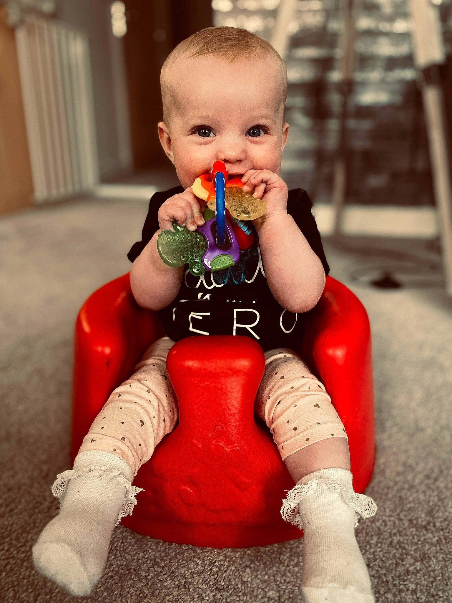 Dolcie joined the competition — help win amazing prizes! arm, baby, cheek, child, joint, leg, lip, person, play, red, sitting, skin, thigh, toddler, toy