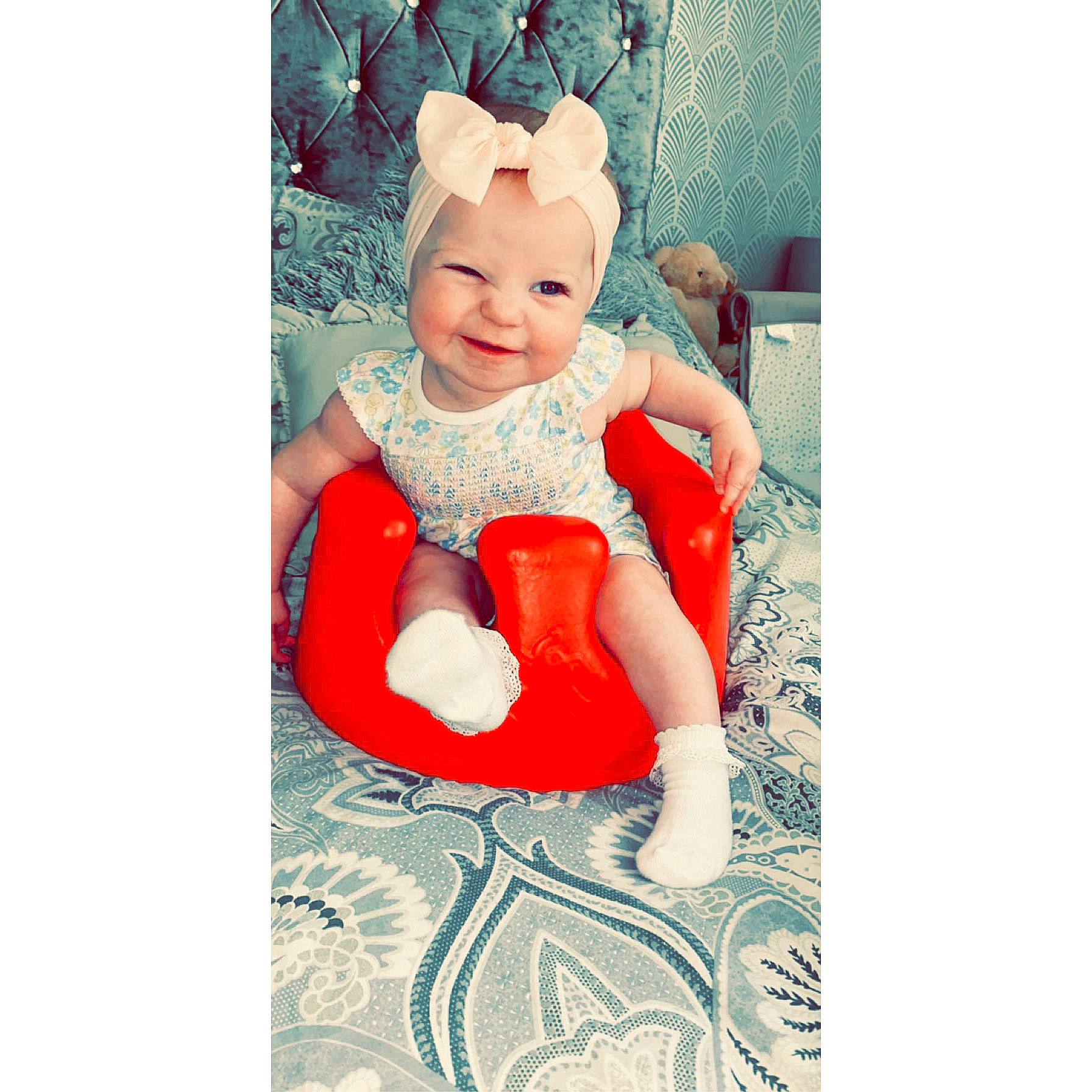 Dolcie joined the competition — help win amazing prizes! baby, baby_products, child, headgear, headwear, person, play, product, red, toddler