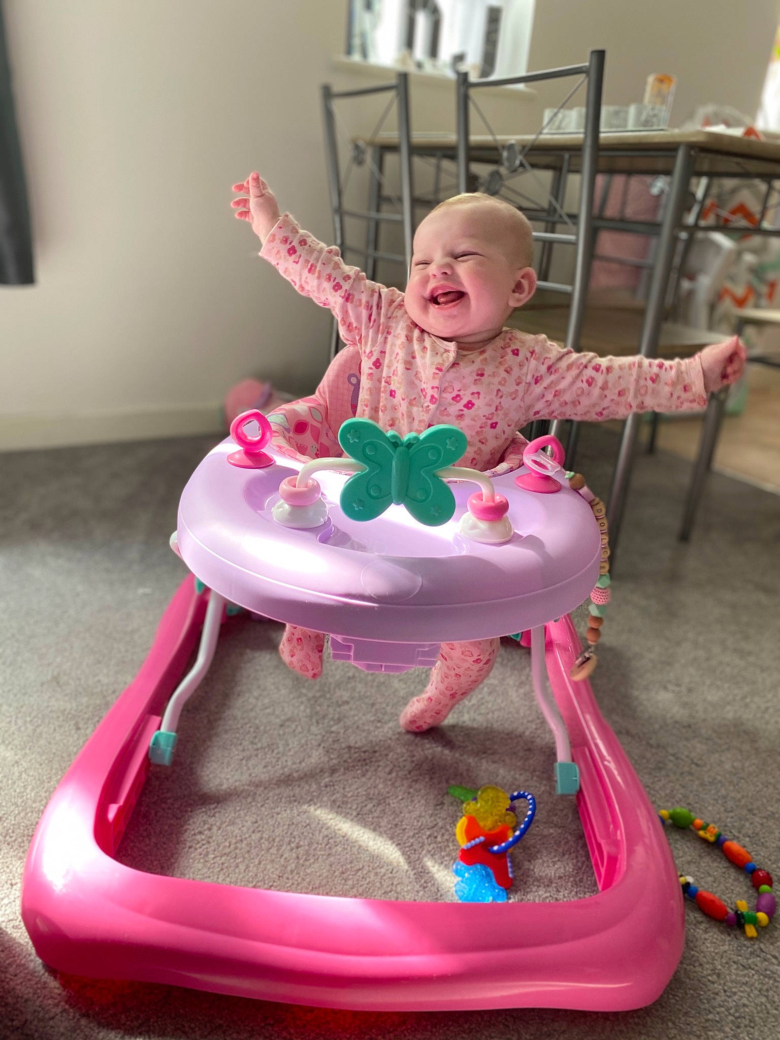 Dolcie joined the competition — help win amazing prizes! baby, baby_products, baby_toys, chair, child, fun, furniture, person, pink, play, product, sitting, table, toddler, toy