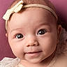 Aubri is registered to the contest to win money with this photo: adorable, baby, bow, child, close_up, cute, cute_outfit, expression, eyes, face, happy, headband, infant, lace, pink_background, portrait, skin, smile, soft_lighting, young_child