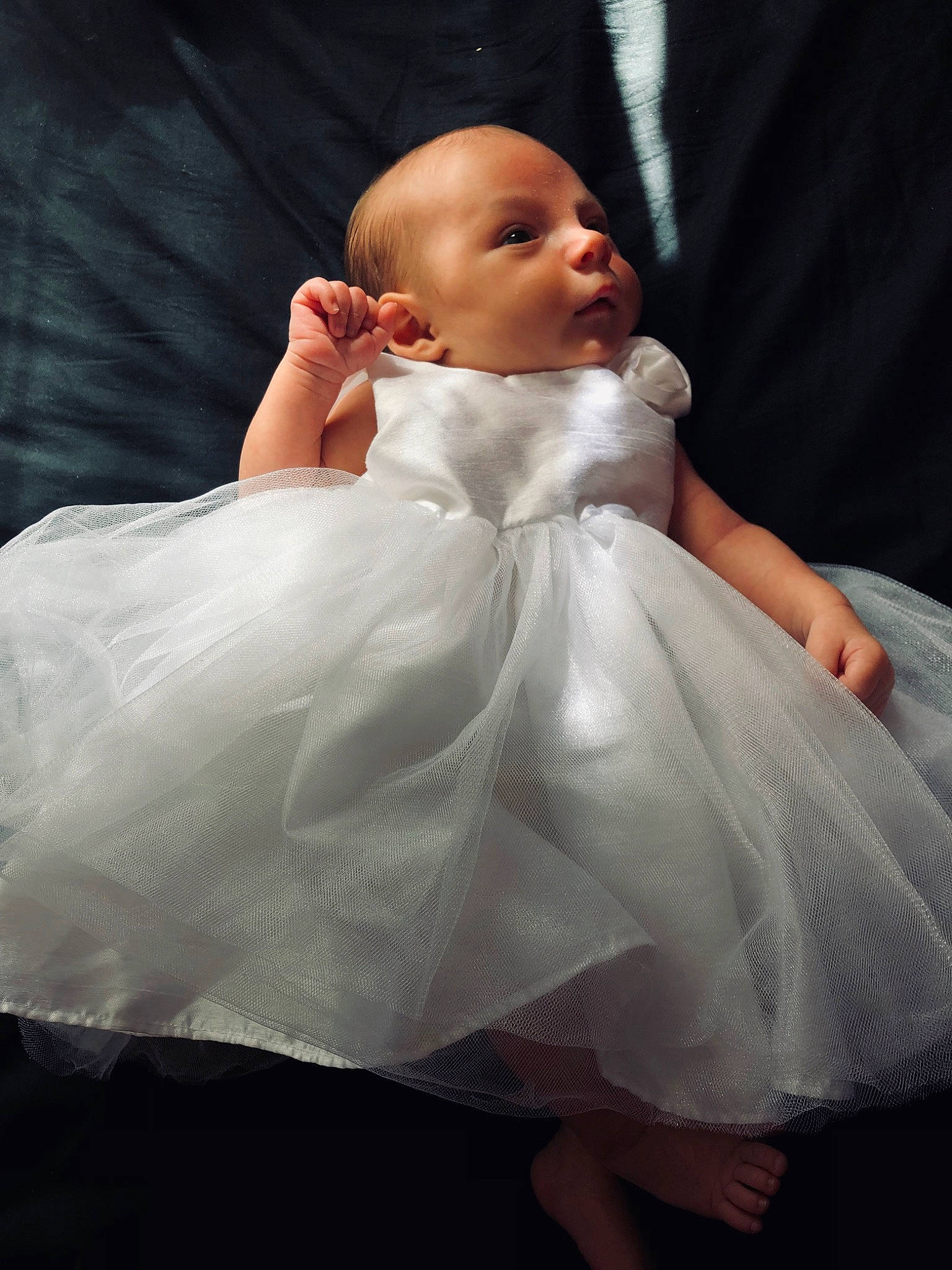 Tayah joined the competition — help win amazing prizes! baby, child, costume, dress, eye, gesture, gown, hand, person, photo_shoot, product, skin, toddler, white