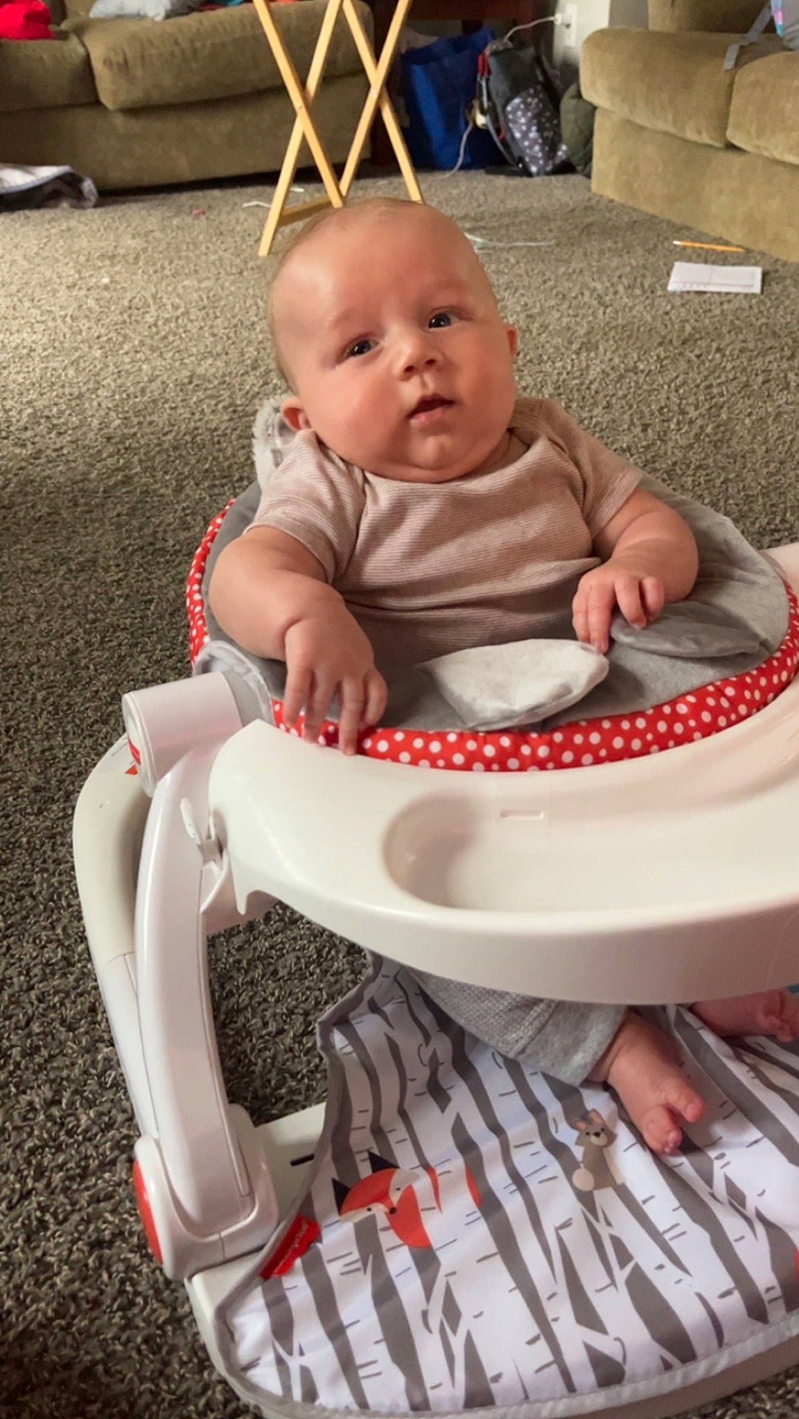 Kayson joined the competition — help win amazing prizes! baby, baby_carriage, baby_products, baby_safety, baby_toddler_clothing, bib, carmine, chair, cheek, child, circle, comfort, flooring, fun, lap, person, play, sitting, toddler