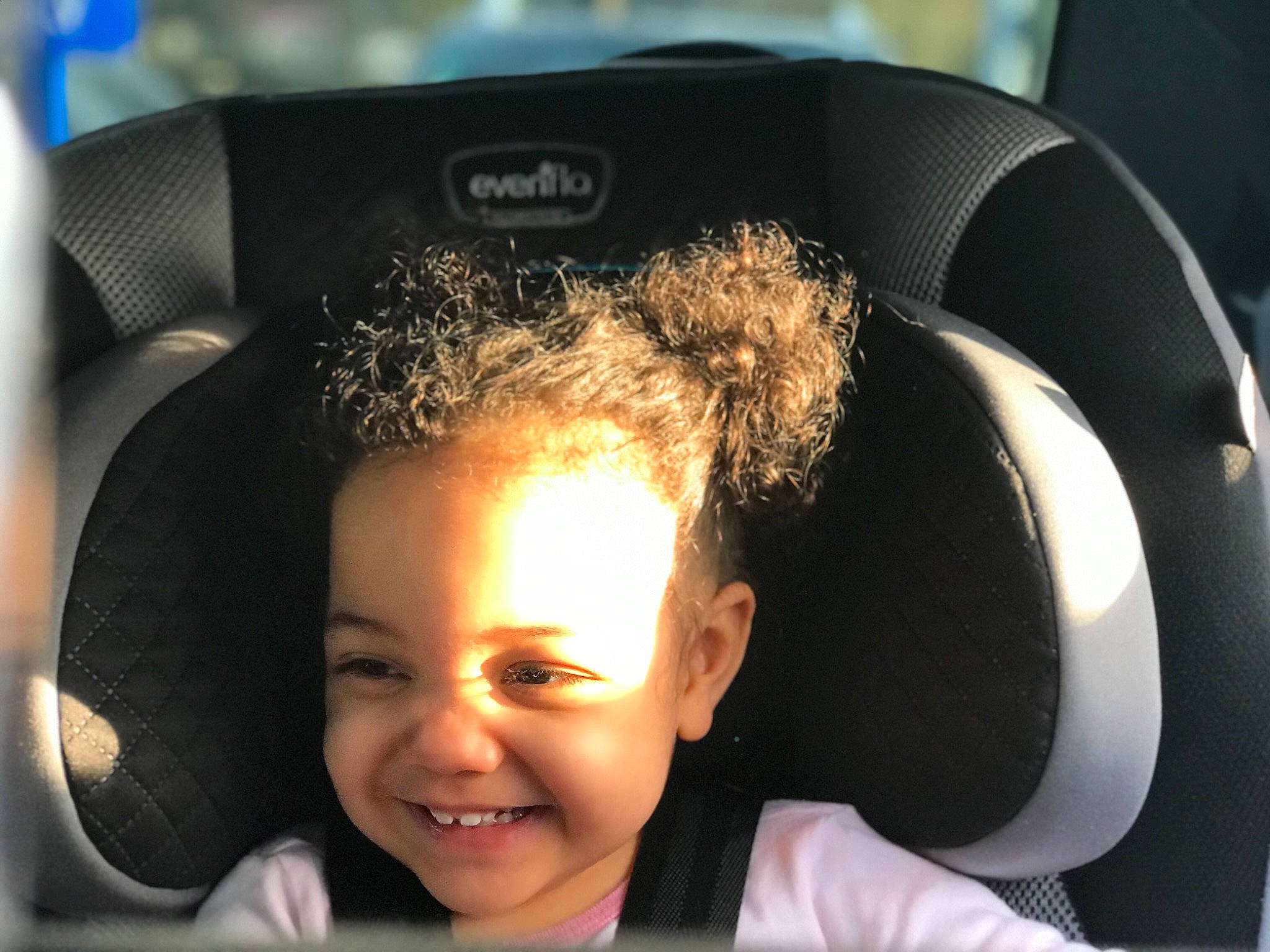 Maaliyah joined the competition — help win amazing prizes! audio_equipment, black_hair, car_seat, child, cool, ear, family_car, fun, hair, hairstyle, joy, person, photography, smile, toddler
