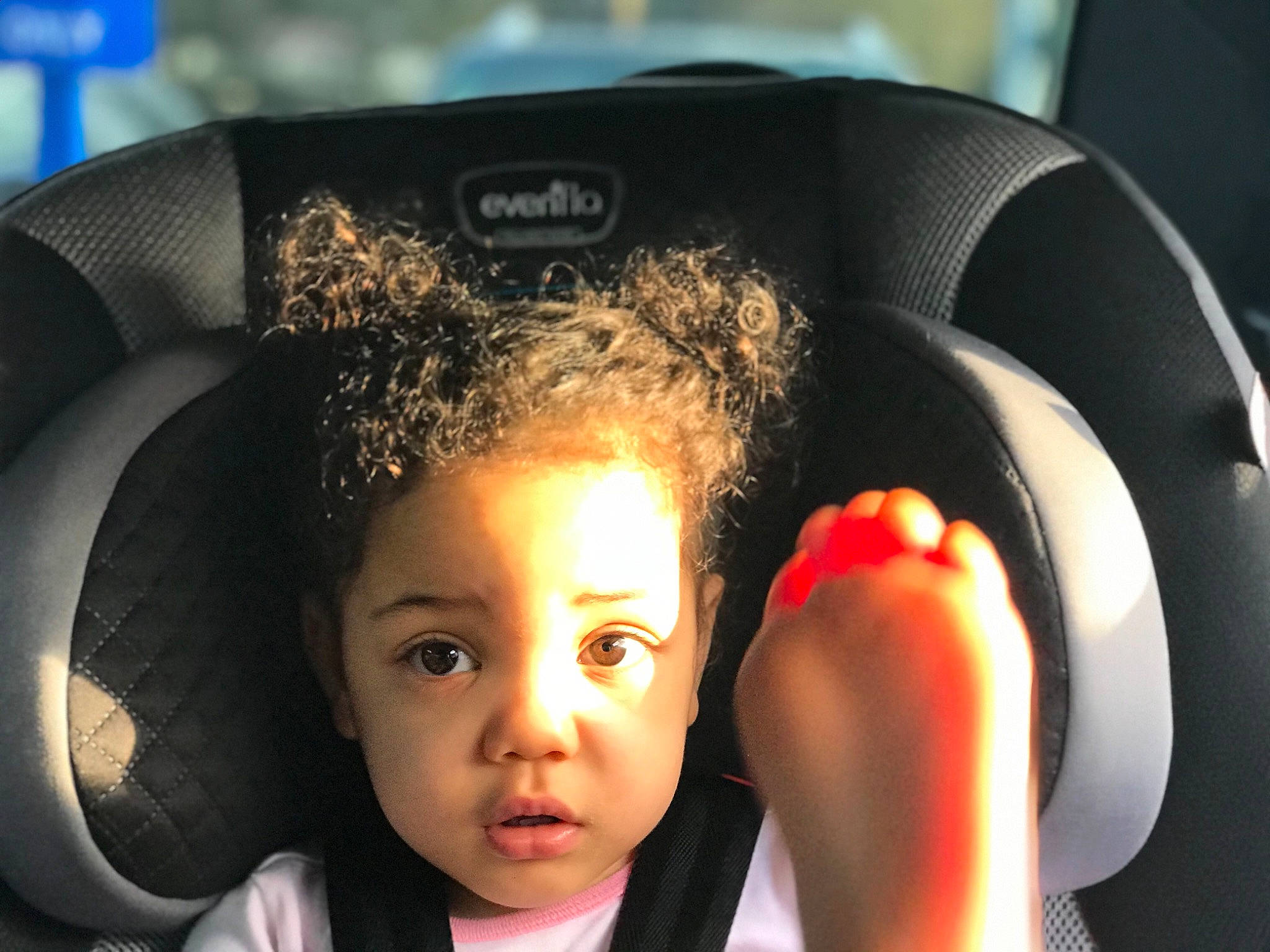 Maaliyah is registered to the contest to win money with this photo: black_hair, car_seat, child, cool, ear, eye, face, forehead, fun, head, person, photography, product, selfie, steering_wheel, technology, toddler