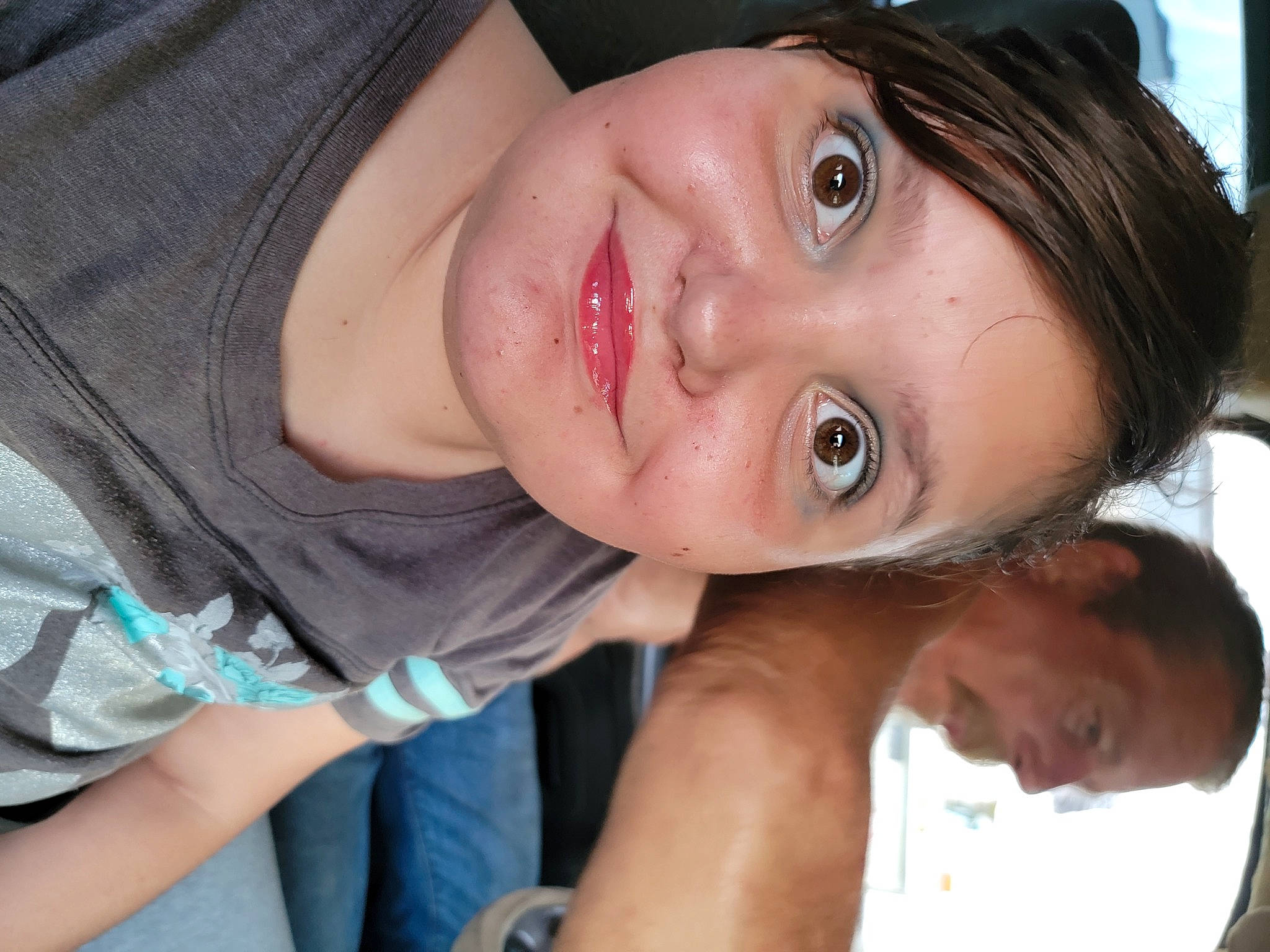 Kendra-rose is registered to the contest to win money with this photo: azure, cheek, chest, elbow, eyebrow, eyelash, forehead, fun, gesture, happy, jaw, joy, leisure, lip, mouth, neck, nose, person, selfie, skin