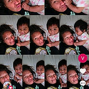 Kurakura is registered to the contest to win money with this photo: child, woman, toddler, selfie, collage, smiling, playful, affection, family, portrait, indoors, bed, clothing, person, face, hair, skin, social_media, text_overlay, interaction