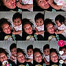 child, woman, toddler, selfie, collage, smiling, playful, affection, family, portrait, indoors, bed, clothing, person, face, hair, skin, social_media, text_overlay, interaction