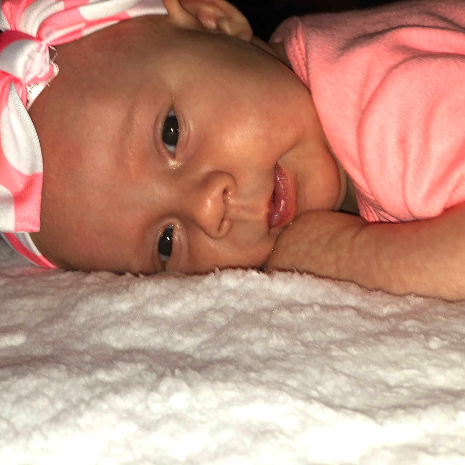 Melissa joined the competition — help win amazing prizes! baby, bedtime, cheek, child, close_up, eye, face, forehead, hair_accessory, happy, head, lip, mouth, nose, photography, pink, portrait_photography, skin, smile, toddler