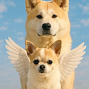 Kira Et Léo participe au concours pour gagner de l'argent avec cette photo : adorable, angel_wings, animal, blue_sky, canine, chihuahua, clouds, cute, dog, fluffy, friendship, outdoor, pet, portrait, serene, shiba_inu, sky, two_dogs, whimsical, wings