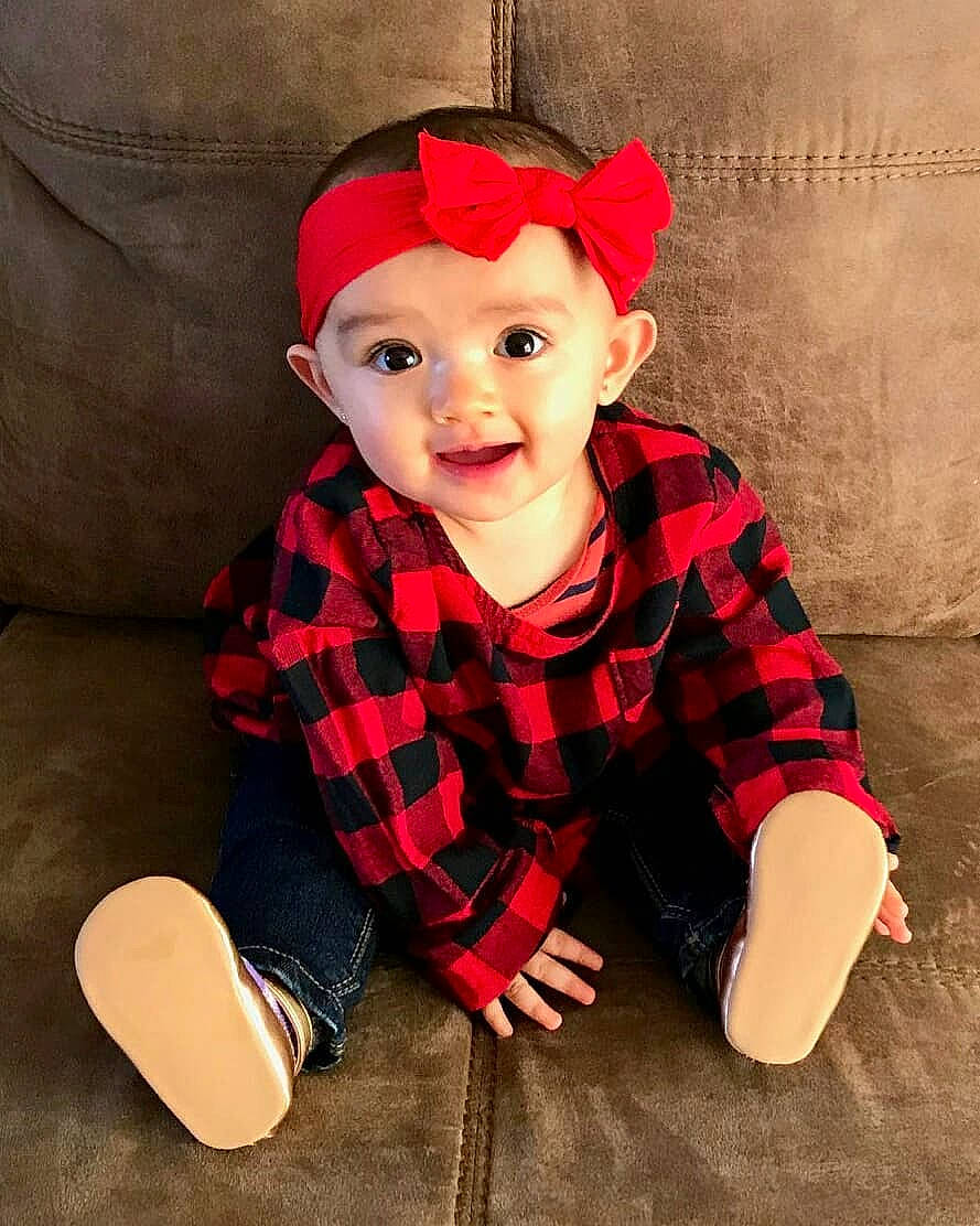 Mavis is registered to the contest to win money with this photo: child, child_model, design, hair_accessory, hat, headgear, pattern, person, plaid, product, red, tartan, toddler
