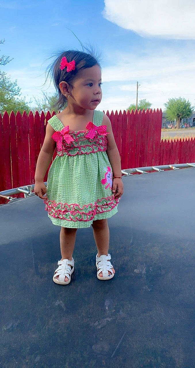 Daisy joined the competition — help win amazing prizes! baby_toddler_clothing, child, cloud, dress, eye, footwear, grass, hair, happy, head, headwear, leisure, magenta, person, pink, plant, recreation, shoe, sky, summer