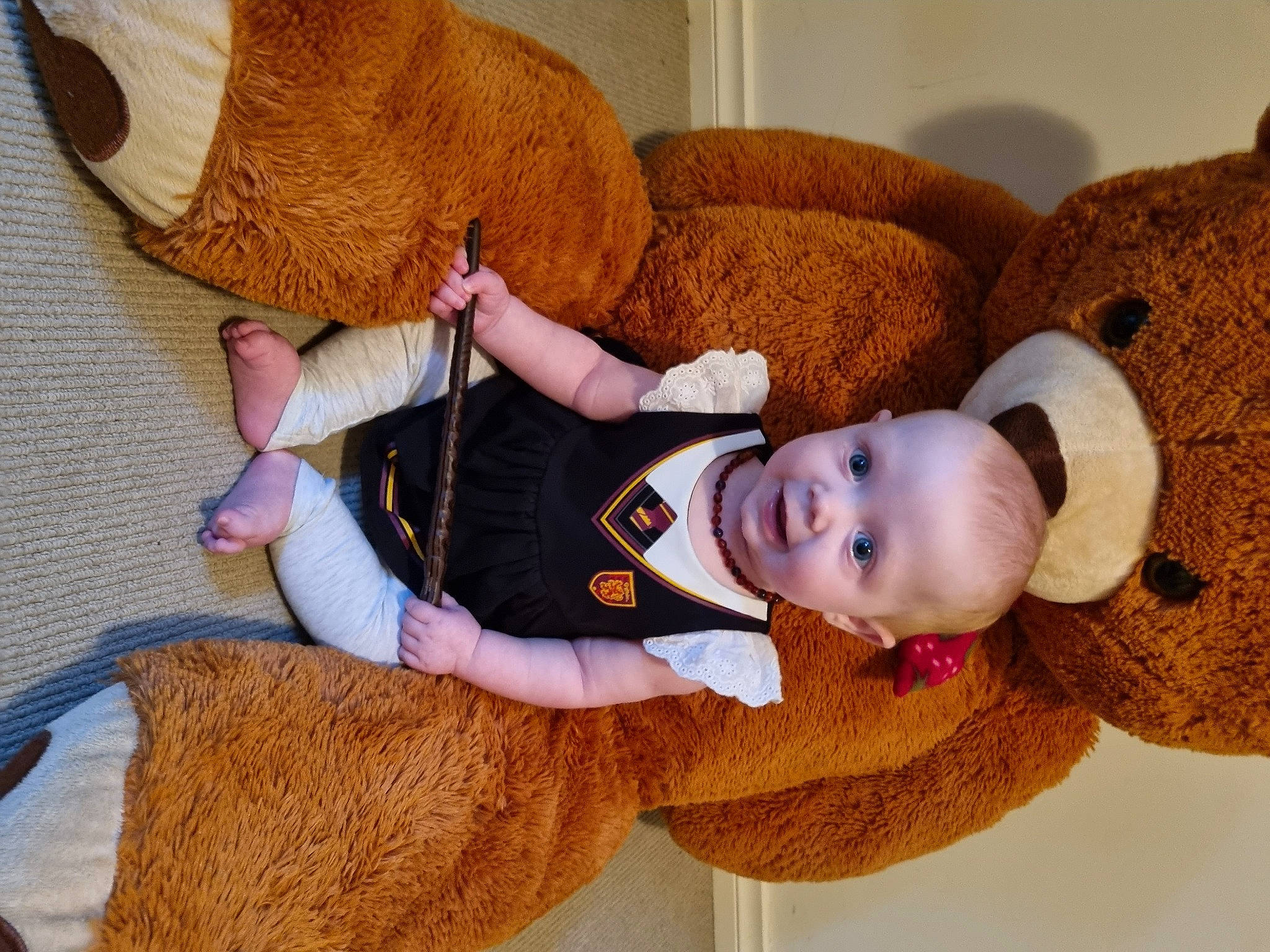 Alex joined the competition — help win amazing prizes! baby, baby_toddler_clothing, child, comfort, eye, fawn, flooring, fur, head, headgear, human_body, leg, orange, person, plush, skin, stuffed_toy, textile, toddler, toy