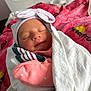 newborn, baby, blanket, hat, sleeping, pink, white, wrapped, cute, infant, portrait, bed, soft, cozy, resting, child, hospital, clothing, headwear, peaceful
