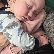 Jedidiah joined the competition — help win amazing prizes! baby, sleeping, pajamas, bear_print, child, person, cuddle, rest, face, hand, comfort, indoor, soft, nap, cute, parent, love, cozy, tender, closeup
