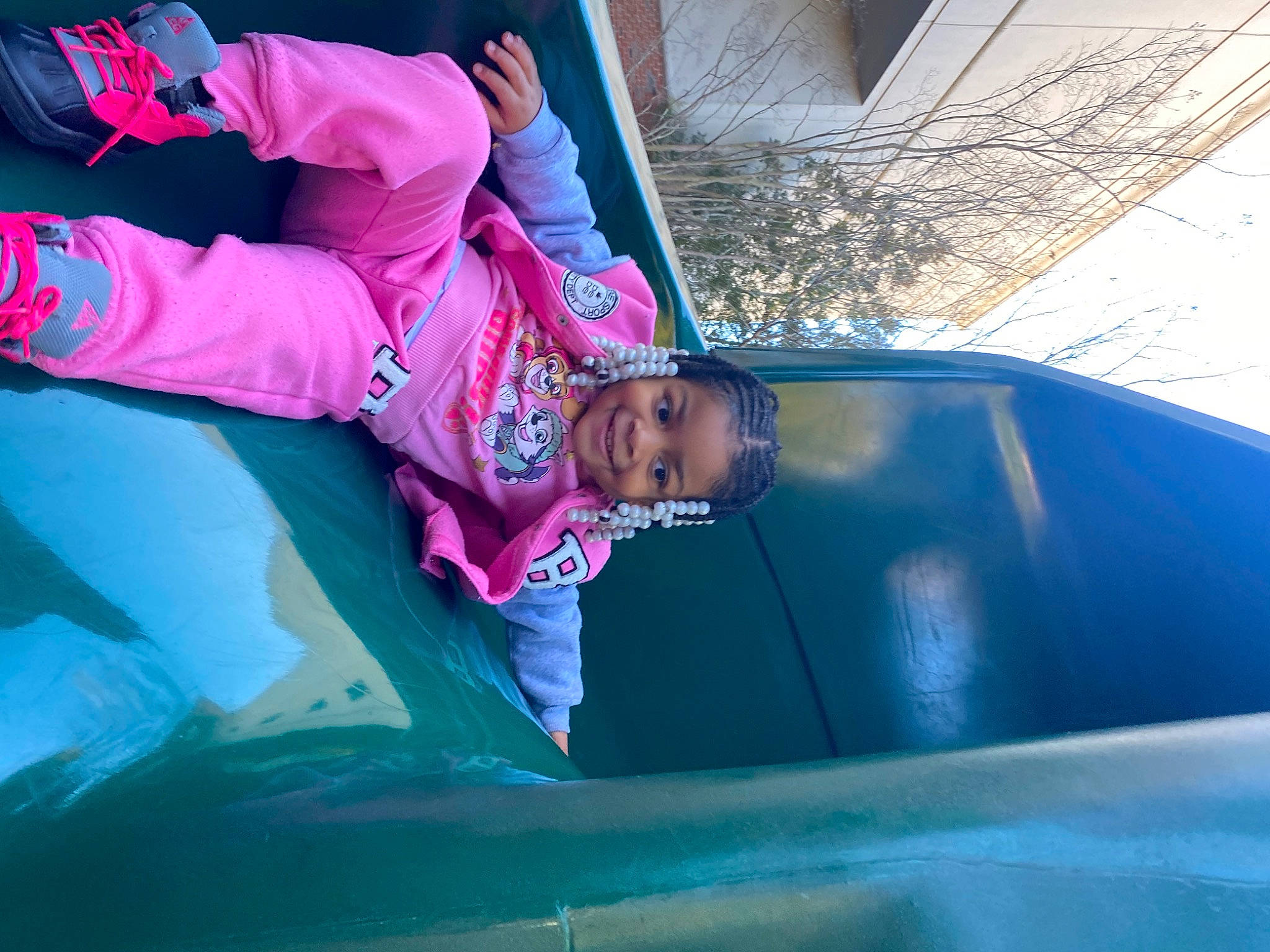 Denim joined the competition — help win amazing prizes! automotive_exterior, automotive_window_part, bumper, child, chute, electric_blue, fun, hood, jacket, joy, leisure, magenta, motor_vehicle, outdoor_play_equipment, person, play, recreation, smile, toddler, tree