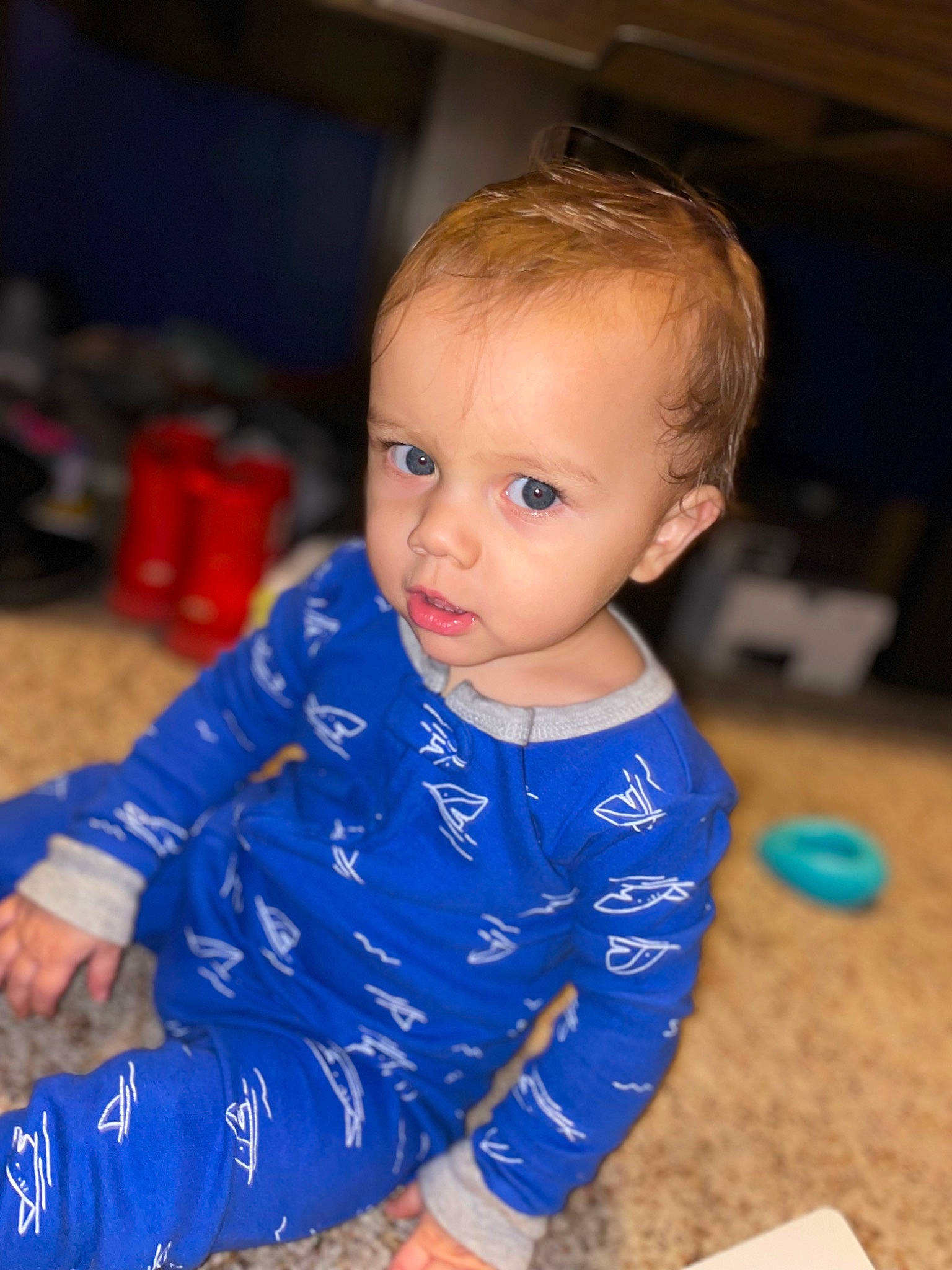 Jojo joined the competition — help win amazing prizes! baby, baby_toddler_clothing, cheek, child, crawling, electric_blue, eye, flooring, fun, happy, head, iris, nose, person, play, sitting, skin, sleeve, smile, t_shirt