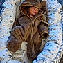 Koda is registered to the contest to win money with this photo: baby, sleeping, onesie, bear_costume, baby_nest, blanket, star_pattern, cozy, infant, cute, soft, fabric, child, resting, indoor, warm, pajamas, toddler, comfort, cushion